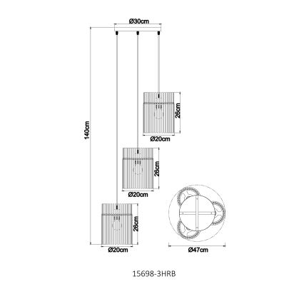 Globo - Pendelleuchte mit Kabel 3xE27/60W/230V