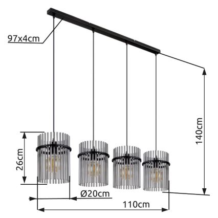 Globo - Hängeleuchte 4xE27/60W/230V schwarz
