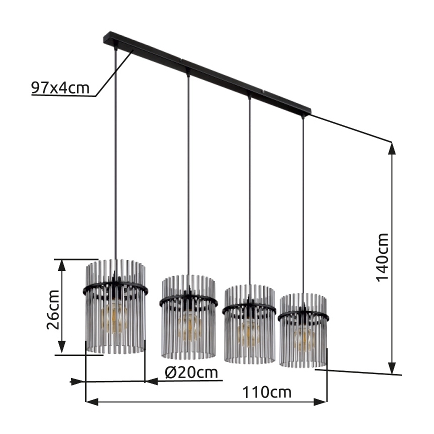 Globo - Hängeleuchte 4xE27/60W/230V schwarz