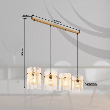 Globo - Hängeleuchte 4xE27/60W/230V golden