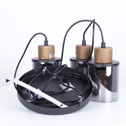 Globo - Hängeleuchte 3xE27/15W/230V d 27 cm Eiche