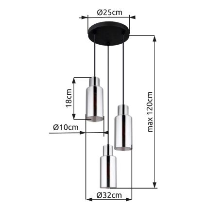 Globo - Hängeleuchte 3xE27/25W/230V d 32 cm schwarz