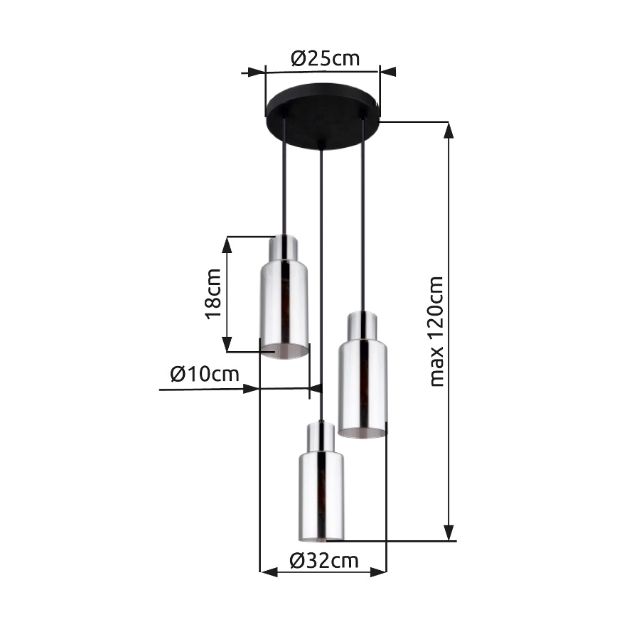 Globo - Hängeleuchte 3xE27/25W/230V d 32 cm schwarz