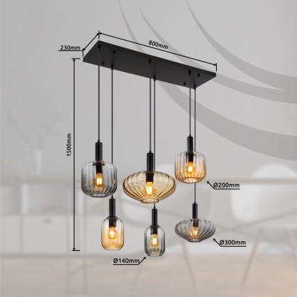 Globo - Pendelleuchte an Seil 6xE27/60W/230V