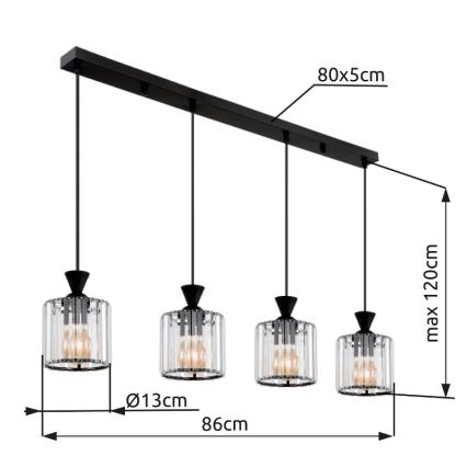 Globo - Hängeleuchte 4xE27/60W/230V schwarz