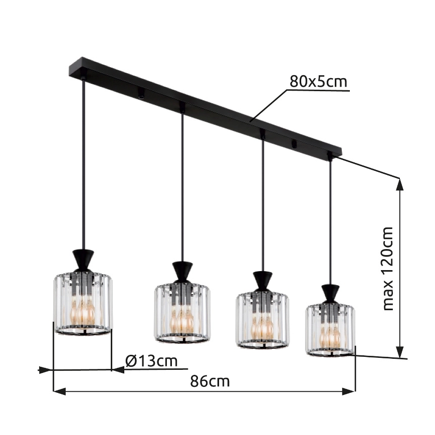 Globo - Hängeleuchte 4xE27/60W/230V schwarz