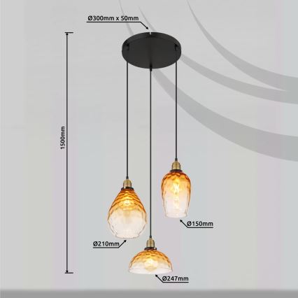 Globo - Hängeleuchte 3xE27/60W/230V d 46 cm orange