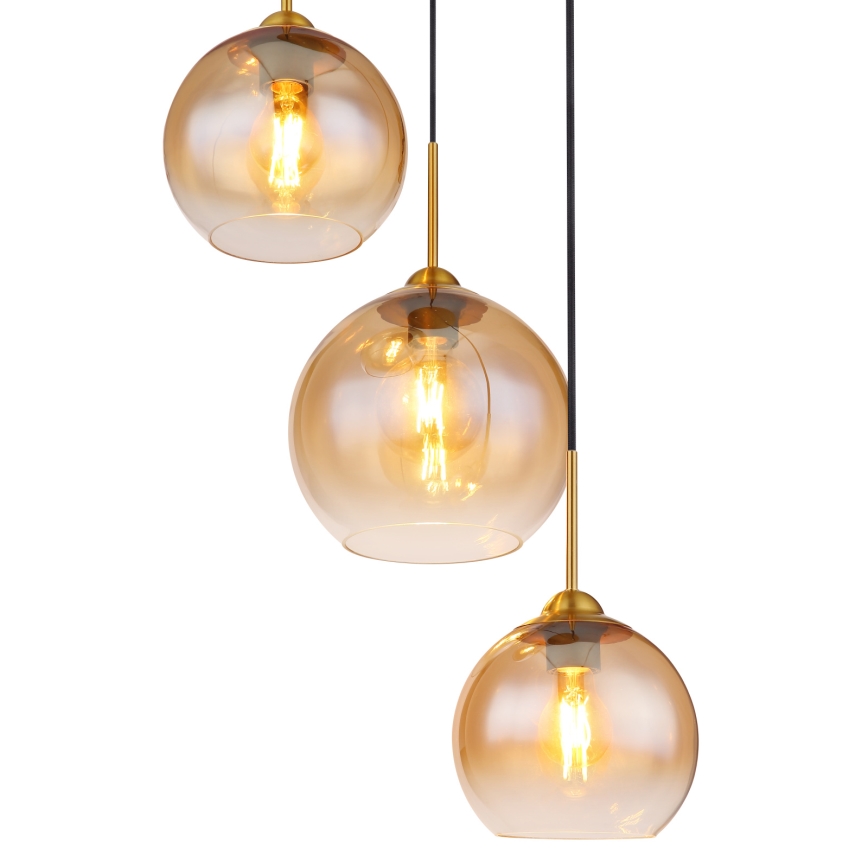 Globo - Pendelleuchte an Seil 3xE27/60W/230V Messing