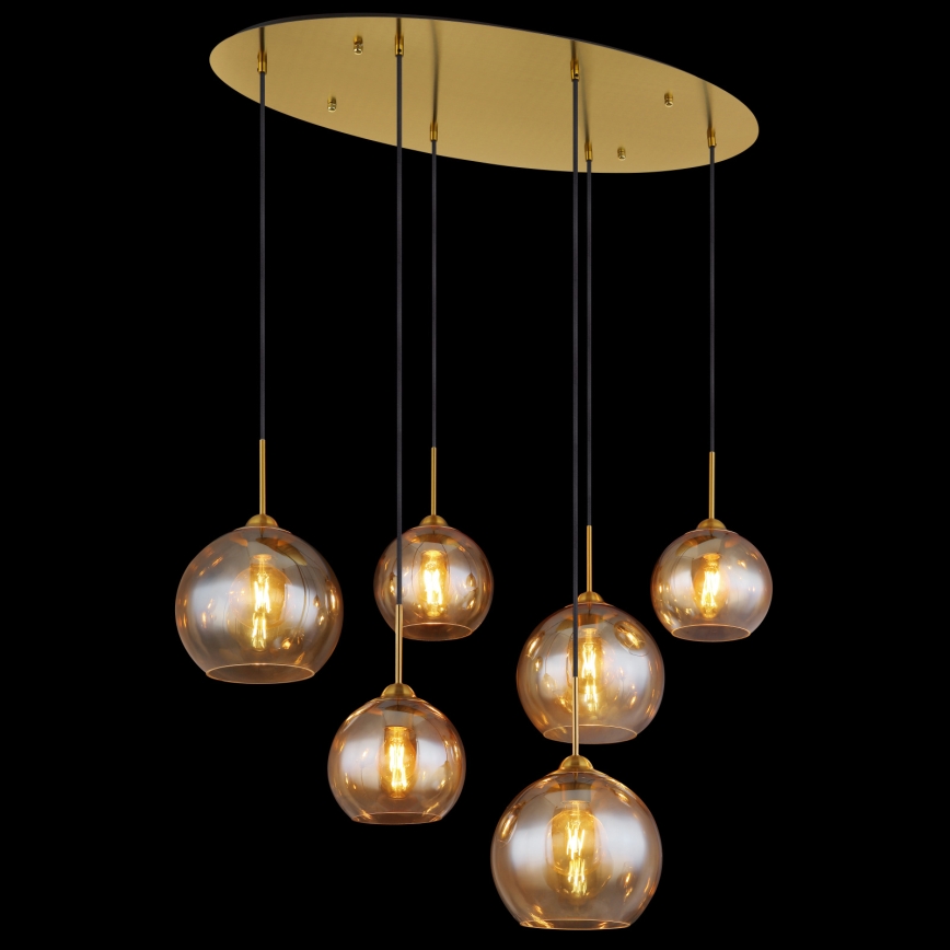 Globo - Pendelleuchte mit Seilaufhängung 6xE27/60W/230V Messing