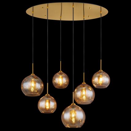 Globo - Pendelleuchte mit Seilaufhängung 6xE27/60W/230V Messing