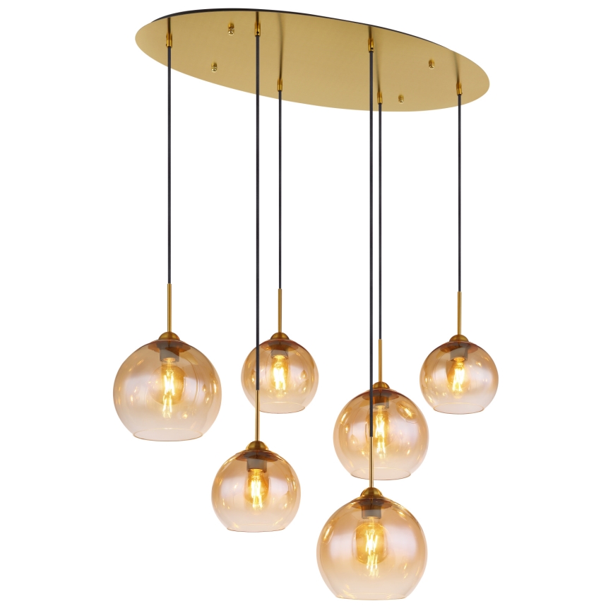 Globo - Pendelleuchte mit Seilaufhängung 6xE27/60W/230V Messing