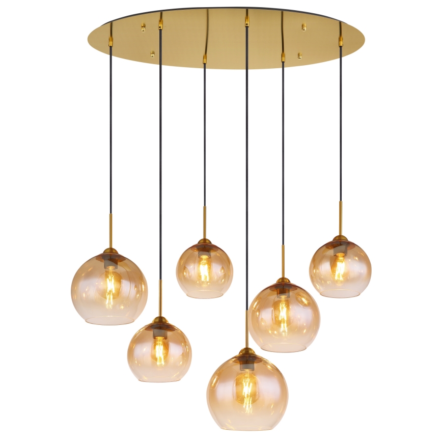 Globo - Pendelleuchte mit Seilaufhängung 6xE27/60W/230V Messing