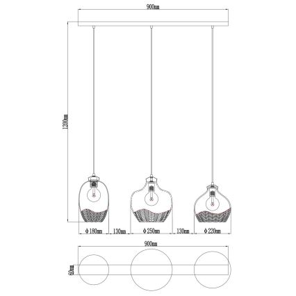 Globo - Hängeleuchte mit Kabelabhängung, 3x E27/60W/230V