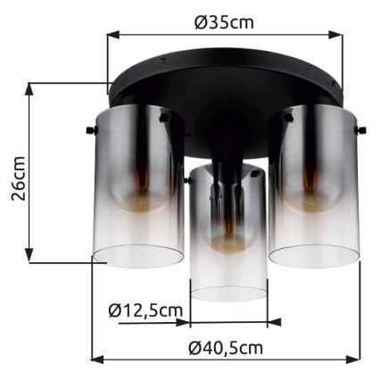 Globo - Anbauleuchte 3xE27/40W/230V d 40,5 cm schwarz