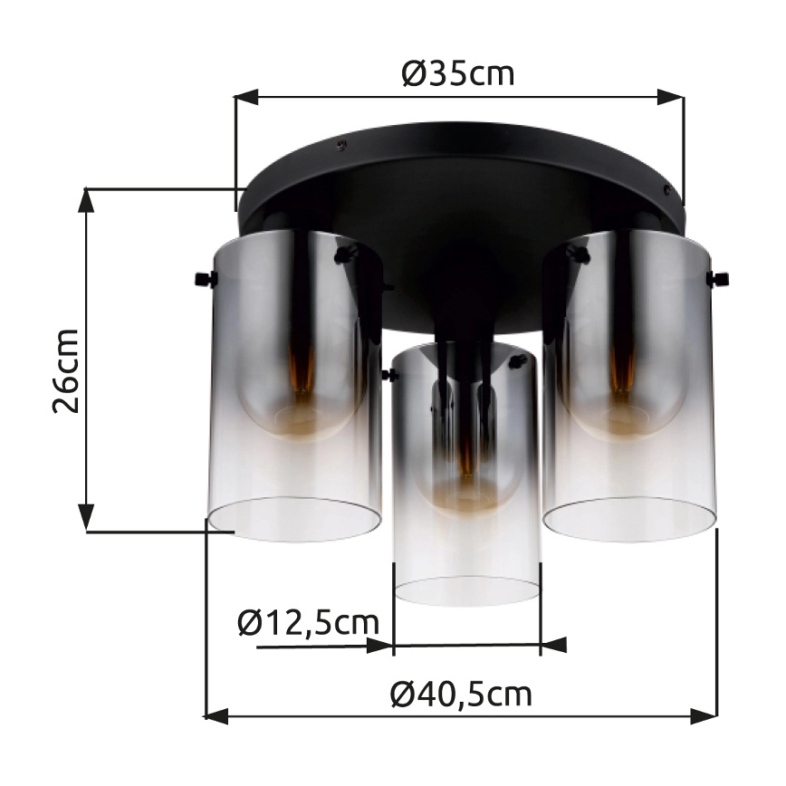 Globo - Anbauleuchte 3xE27/40W/230V d 40,5 cm schwarz