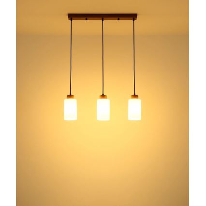 Globo - Pendelleuchte an Kabel 3xE27/60W/230V Eiche/Weiß