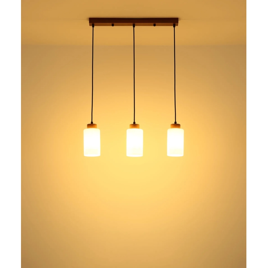 Globo - Pendelleuchte an Kabel 3xE27/60W/230V Eiche/Weiß