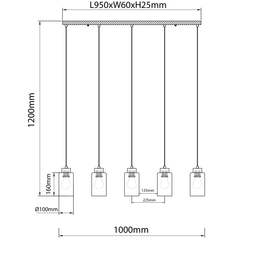 Globo - Pendelleuchte mit Kabel 5xE27/60W/230V Eiche/Weiß