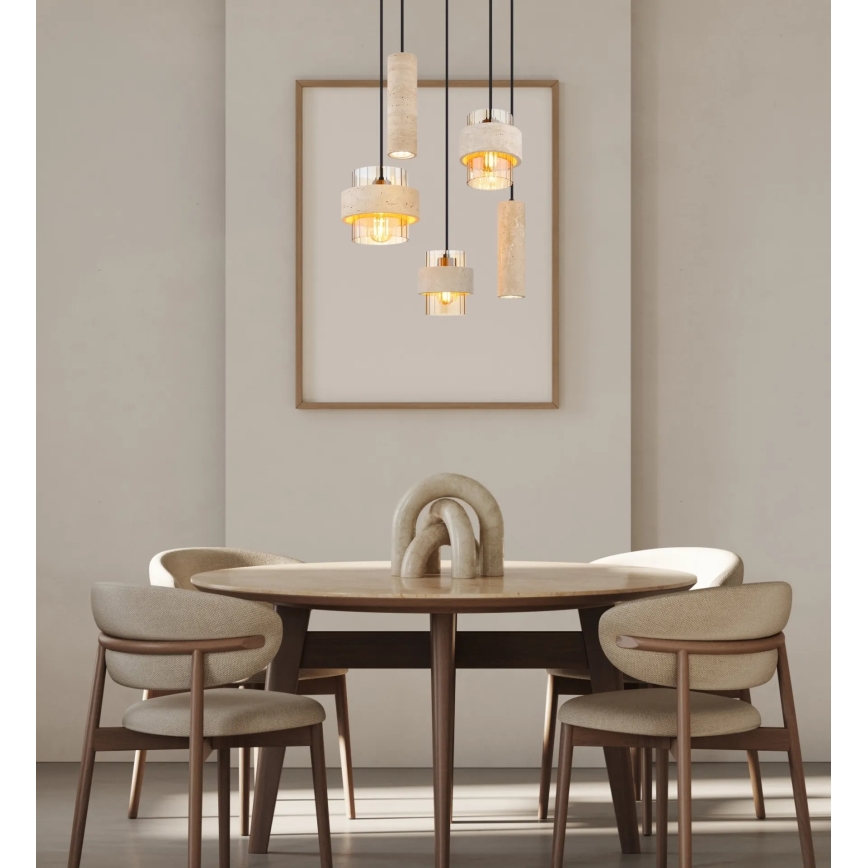 Globo - Pendelleuchte mit Seilaufhängung 3xE27/40W/230V + 2xGU10/10W Travertin