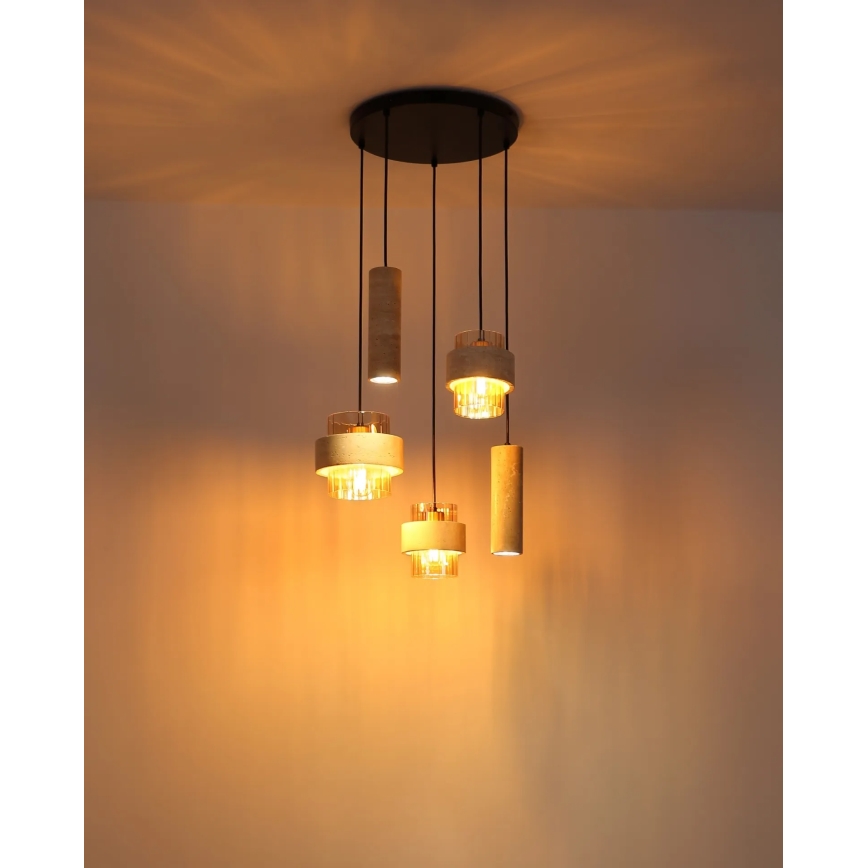 Globo - Pendelleuchte mit Seilaufhängung 3xE27/40W/230V + 2xGU10/10W Travertin