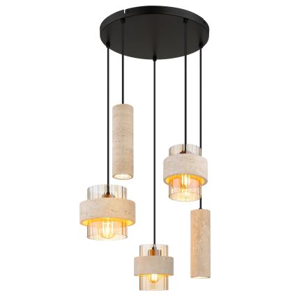 Globo - Pendelleuchte mit Seilaufhängung 3xE27/40W/230V + 2xGU10/10W Travertin