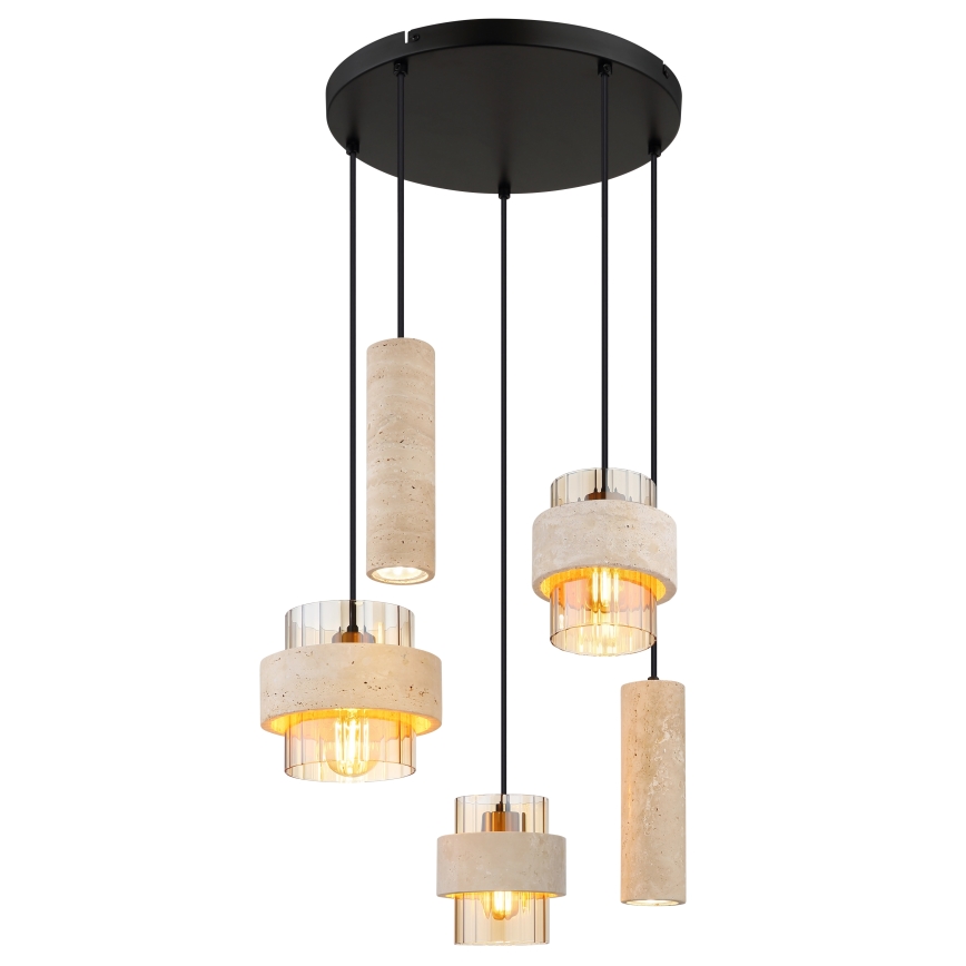 Globo - Pendelleuchte mit Seilaufhängung 3xE27/40W/230V + 2xGU10/10W Travertin