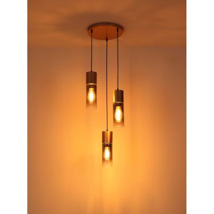 Globo - Pendelleuchte an Kabel 3xE27/25W/230V bronzefarben Ø 30 cm