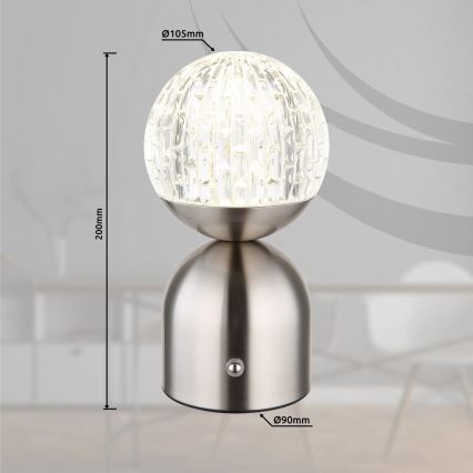 Globo - Dimmbare LED-Tischleuchte mit Touch-Funktion LED/2,5W/3,7V 2700/4000/6500K 1800 mAh USB matt Chrom