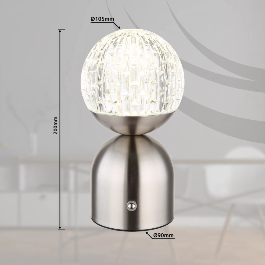 Globo - Dimmbare LED-Tischleuchte mit Touch-Funktion LED/2,5W/3,7V 2700/4000/6500K 1800 mAh USB matt Chrom