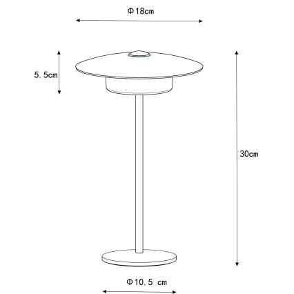 Globo - Aufladbare LED-Touch-Tischleuchte für den Außenbereich LED/3W/3,7V 1800/2700/3000K IP44 1800 mAh schwarz