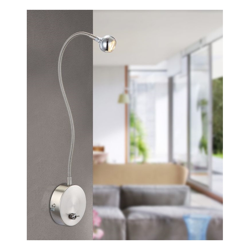 Globo - LED flexible Leselampe LED/3W/230V glänzender Chrom