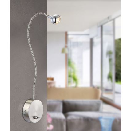 Globo - LED Flexibles Leselicht LED/3W/230V glänzender Chrom