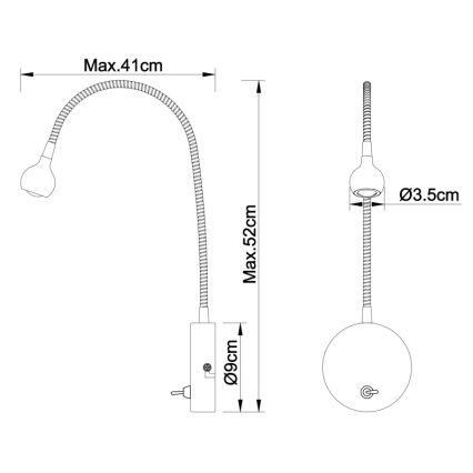 Globo - LED Flexibles Leselicht LED/3W/230V glänzender Chrom