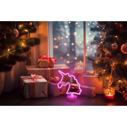Globo - LED-Neon-Tischdekoration LED/2W/3xAA Einhorn