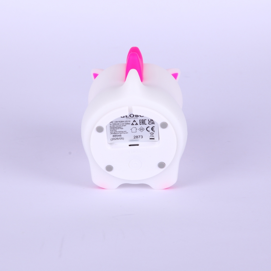 Globo - LED RGBW, dimmbares, wiederaufladbares Kinder-Nachtlicht, LED/1,5W/5V, 1200 mAh, Einhorn