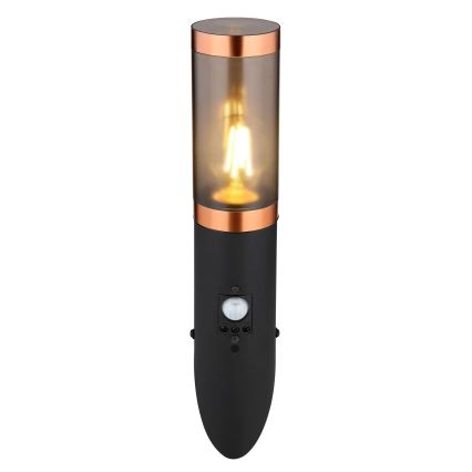 Globo - Outdoor-Wandleuchte mit Sensor 1xE27/15W/230V IP44 schwarz/kupfern
