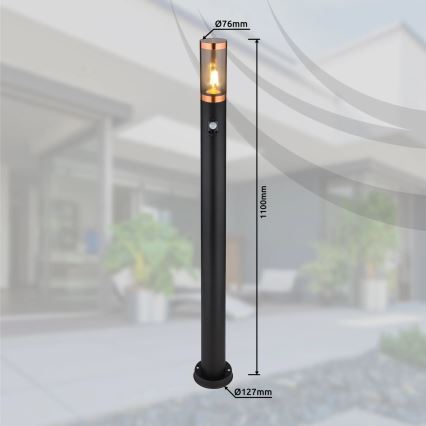 Globo - Auβenleuchte mit Sensor 1xE27/15W/230V IP44 110 cm schwarz/kupfern
