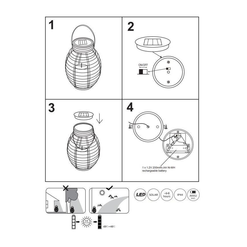 Globo - LED-Solarleuchte LED/0,06W/3,2V IP44 200 mAh Rattan