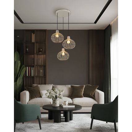 Globo - Pendelleuchte mit Kabel 3xE27/40W/230V beige