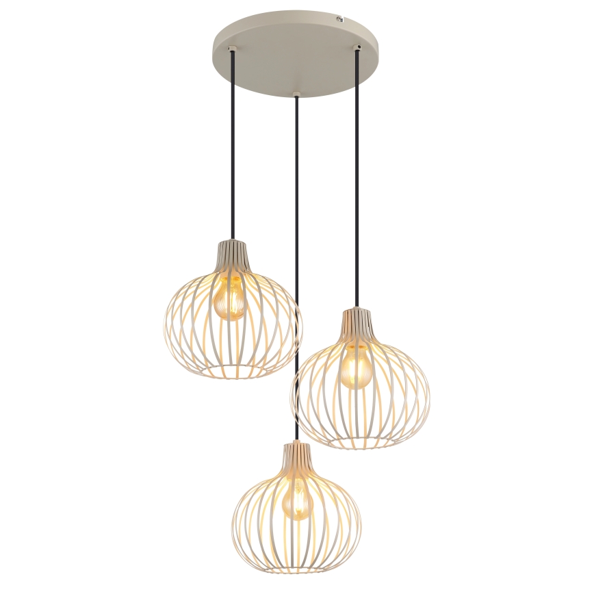Globo - Pendelleuchte mit Kabel 3xE27/40W/230V beige