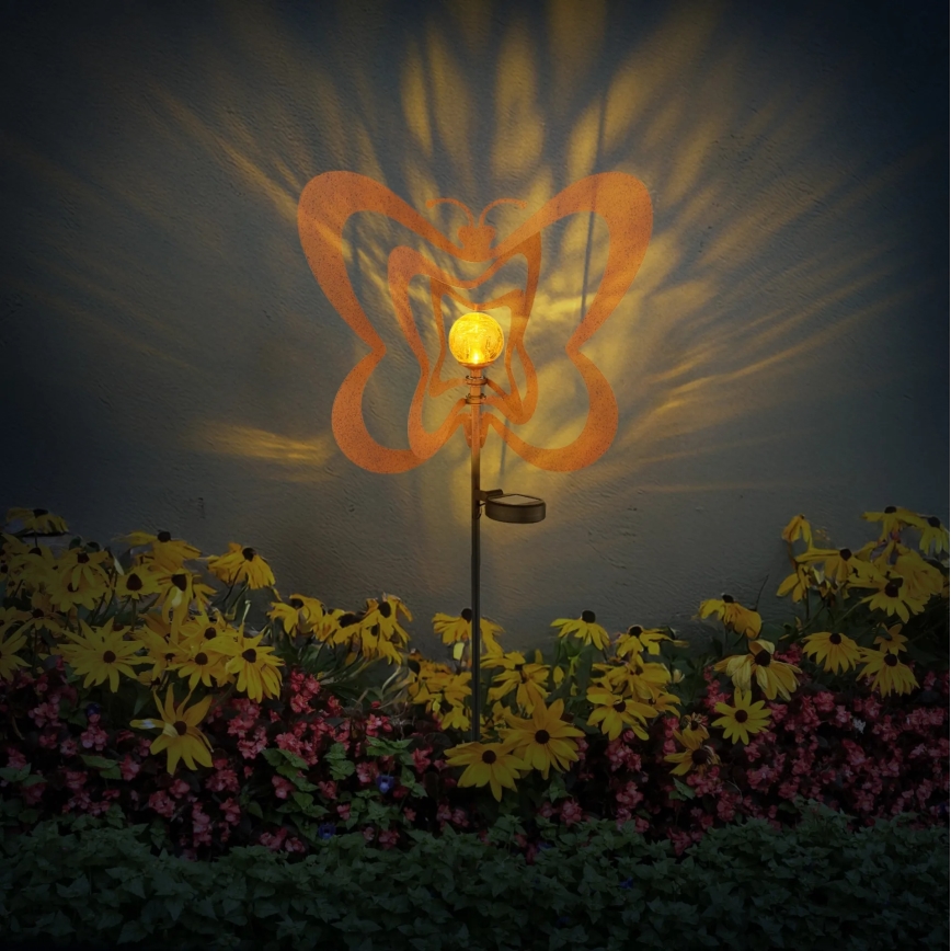 Globo - LED Solarleuchte LED/3V IP44 300 mAh Schmetterling in Rostoptik