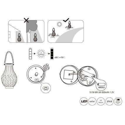 Globo – LED-Solarleuchte LED/0,06W/3V IP44 Bambus