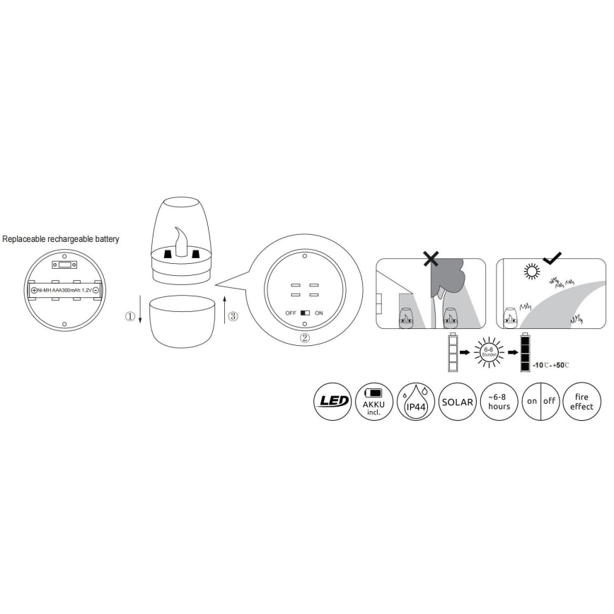 Globo - LED-Solarleuchte LED/0,02W/1,2V 1800K IP44 300 mAh