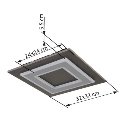 Globo - LED-Deckenleuchte LED/24W/230V 3000K 32x32 cm anthrazit