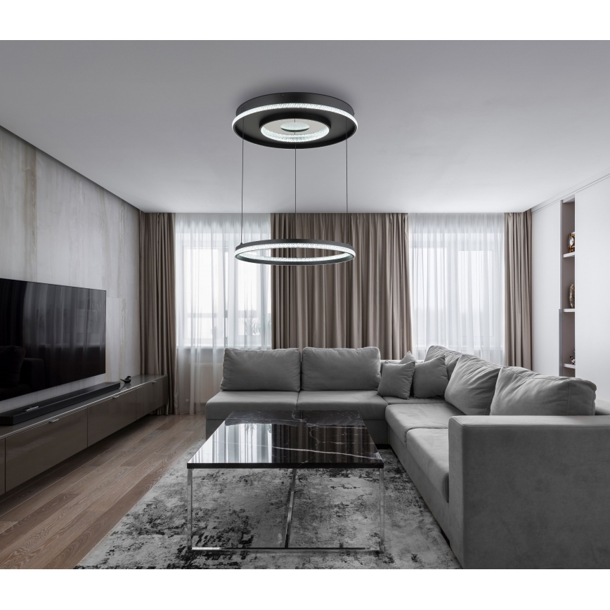Globo - Dimmbarer LED-Kronleuchter an Aufhängung LED/54W/230V 2700-6500K d 60 cm schwarz + Fernbedienung