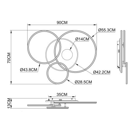 Globo - LED dimmbare Deckenleuchte LED/54W/230V 2700-6500K 90x70 cm Anthrazit/Gold + Fernbedienung