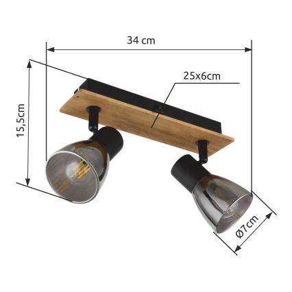 Globo - Wandleuchte mit 2xE14/40W/230V in Schwarz/Holz