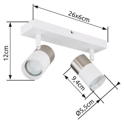 Globo - Strahler 2xGU10/25W/230V weiß/matt Chrom