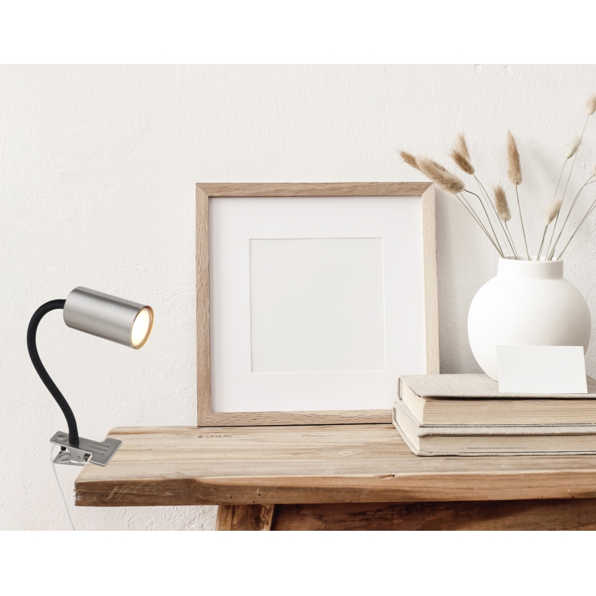 Globo - Flexible Lampe mit Clip 1xGU10/25W/230V Schwarz/Glänzendes Chrom