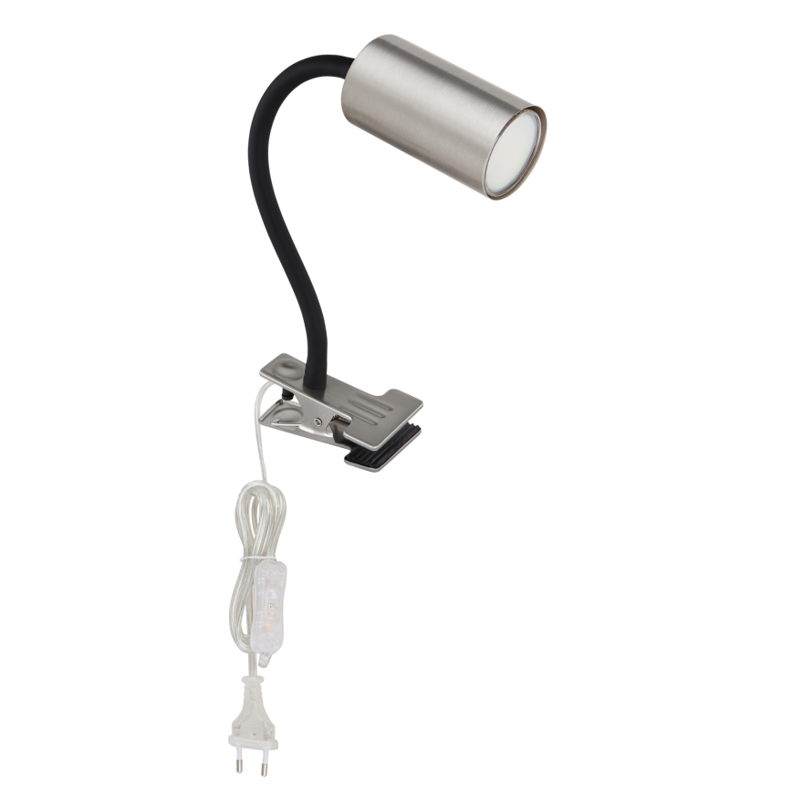 Globo - Flexible Lampe mit Clip 1xGU10/25W/230V Schwarz/Glänzendes Chrom